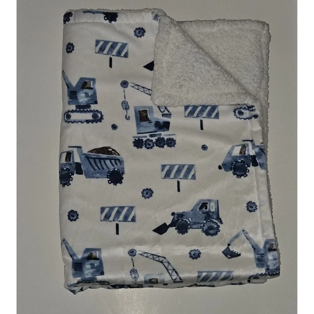 RN 119741 Blue White Construction Truck Baby Blanket Fleece SL Home Fashion SOFT